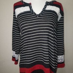 We The Free Black And Red Striped PullOver Sweater size PS